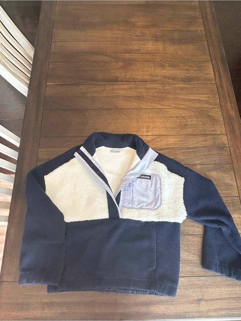 Columbia Navy and Cream Sherpa Half-Zip Cropped Pullover